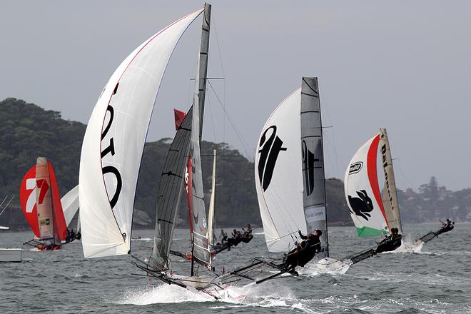 The leaders on the second run to obelisk - JJ Giltinan Championship 2014 © Australian 18 Footers League http://www.18footers.com.au